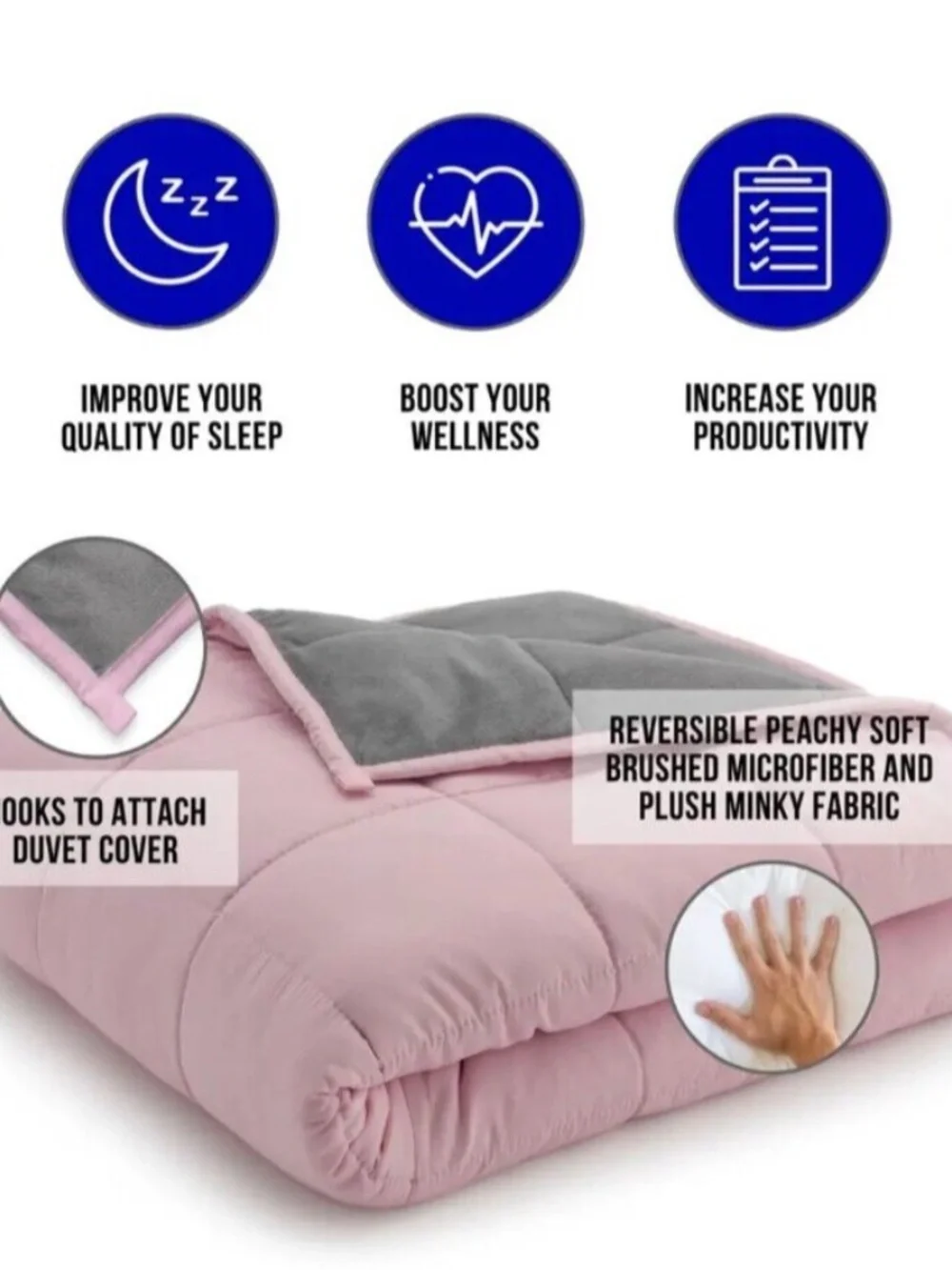 Ella Jayne Reversible 48 X72 Weighted Blanket - Grey/Pink - 15lb 689192618950
